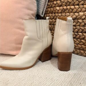 Marc Fisher Cream Leather Block Heel Booties